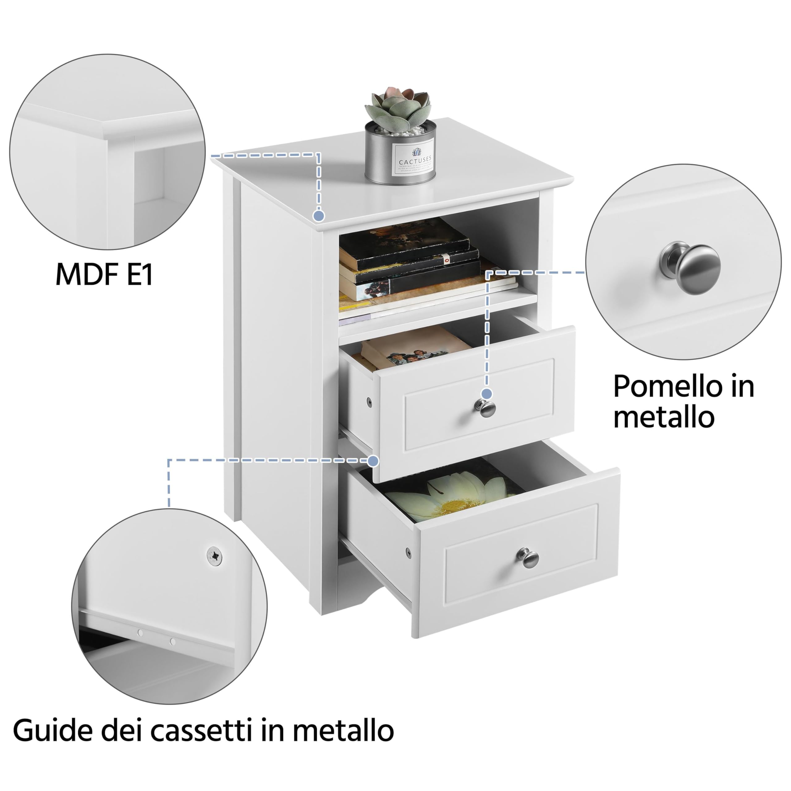 Yaheetech 2 Comodini Camera da Letto Comodino Cameretta 60 × 40 × 35 cm | Comodino Moderno con 2 Cassetti Ampi, Spazio Interno Generoso, Tavolino Lato per Cameretta e Divano Soggiorno