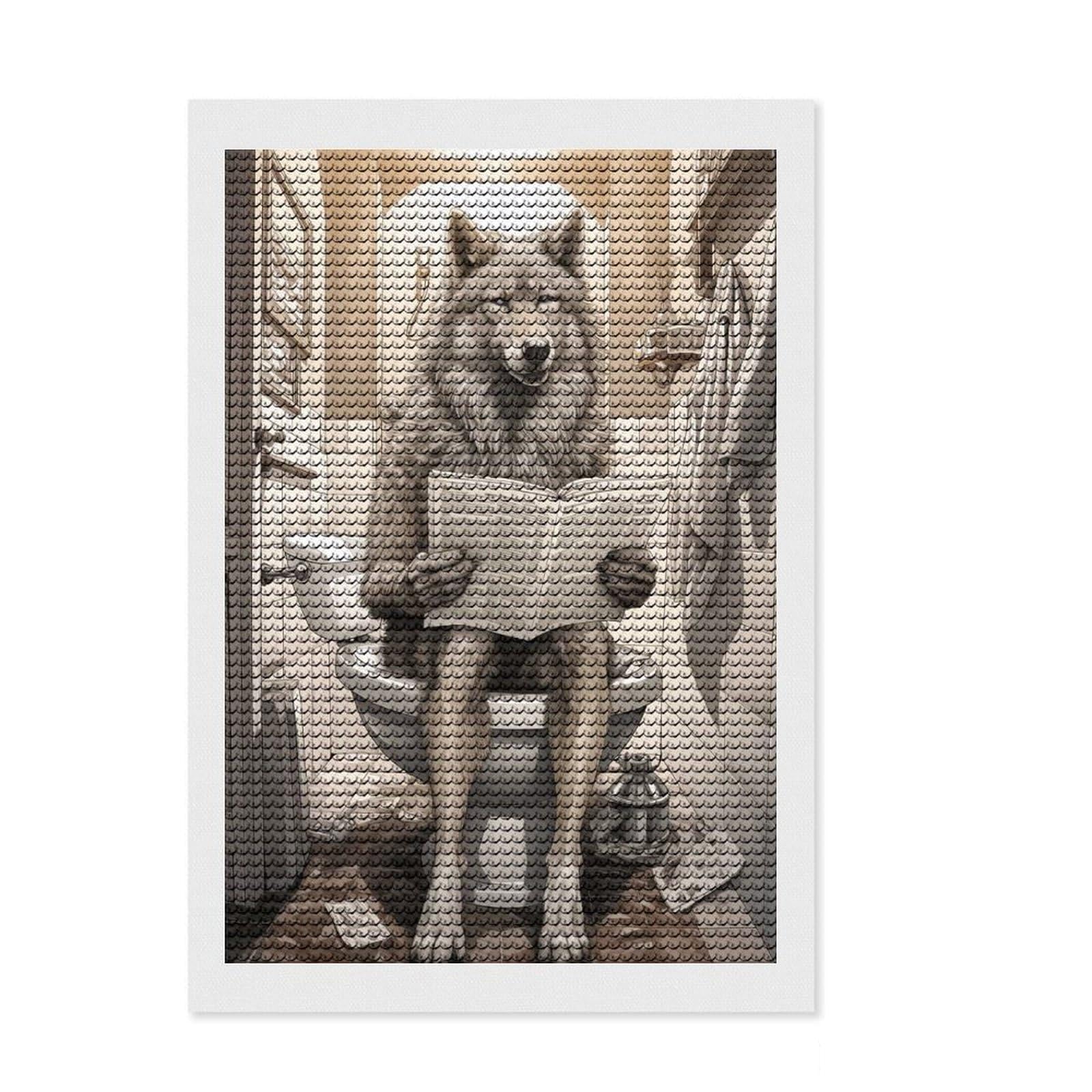 Junmoney Wolf Bathroom Decor Full Drill Diamond Painting Kit 8"x12", Holiday Gift Idea, Home Decoration, Boho Decor, Relaxing Handmade Project