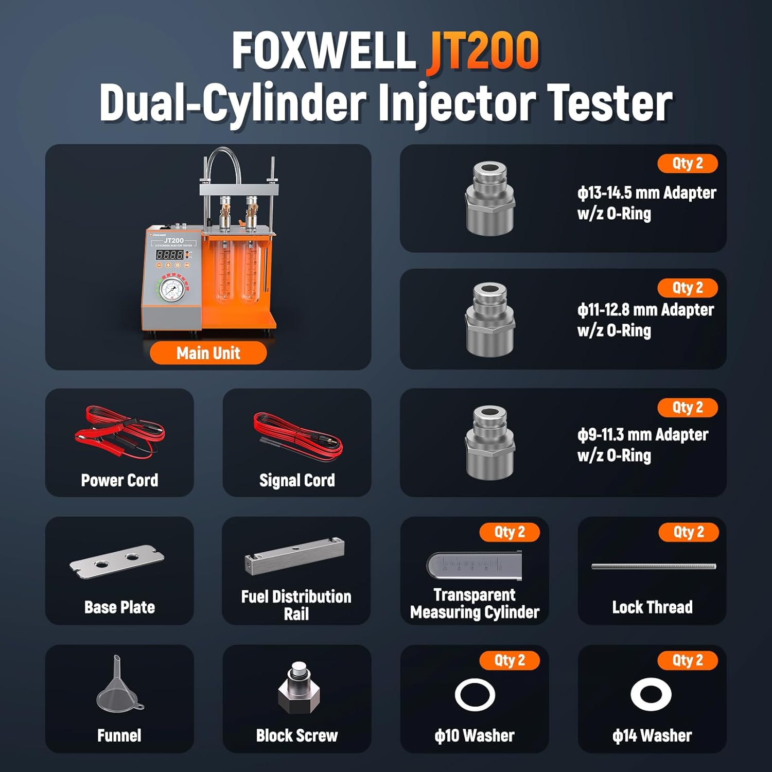 FOXWELL JT200 Fuel Injector Tester, Fix Engine Misfire & Rough Idle - Visualize Spray Pattern & Volume, Automatic Fuel Injection System Tester Diagnostic Tool for 6V/12V MPI Motorcycle & Car Injectors