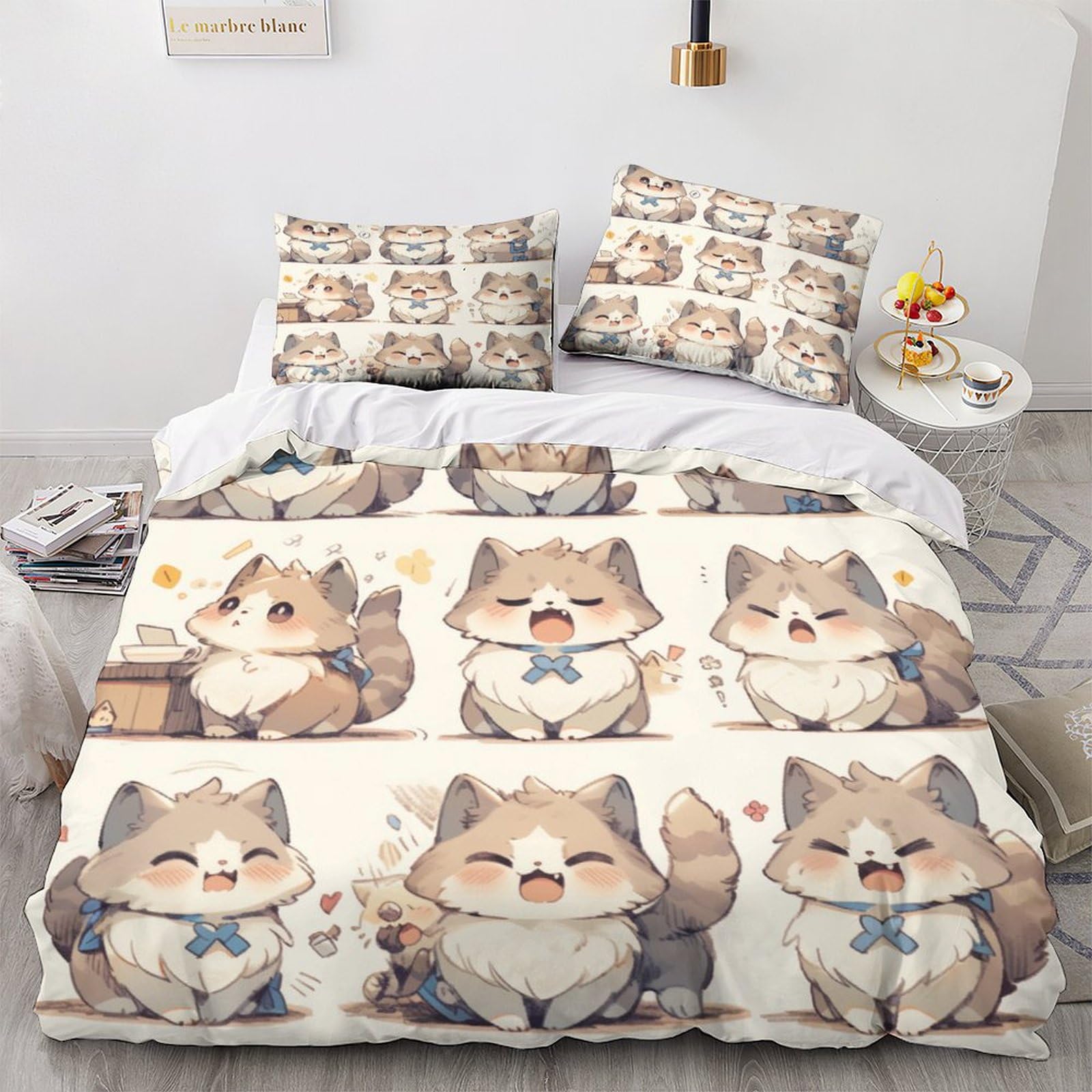 Housse de couette chat ragdoll 3D avec taie d'oreiller en microfibre king 220x240cm