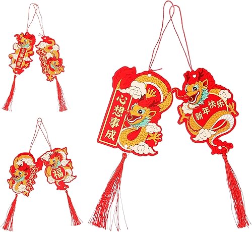 Miniatura 4 de VILLCASE 6 piezas de adornos de año nuevo chino 2024 año del dragón colgante tradicional de la suerte mascota zodiaco borla encanto para festival de
