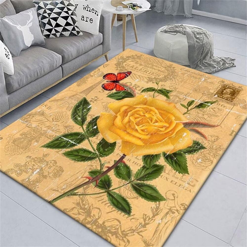 Tapis de salon vert à fleurs 120x160cm anti-glisse pour enfant