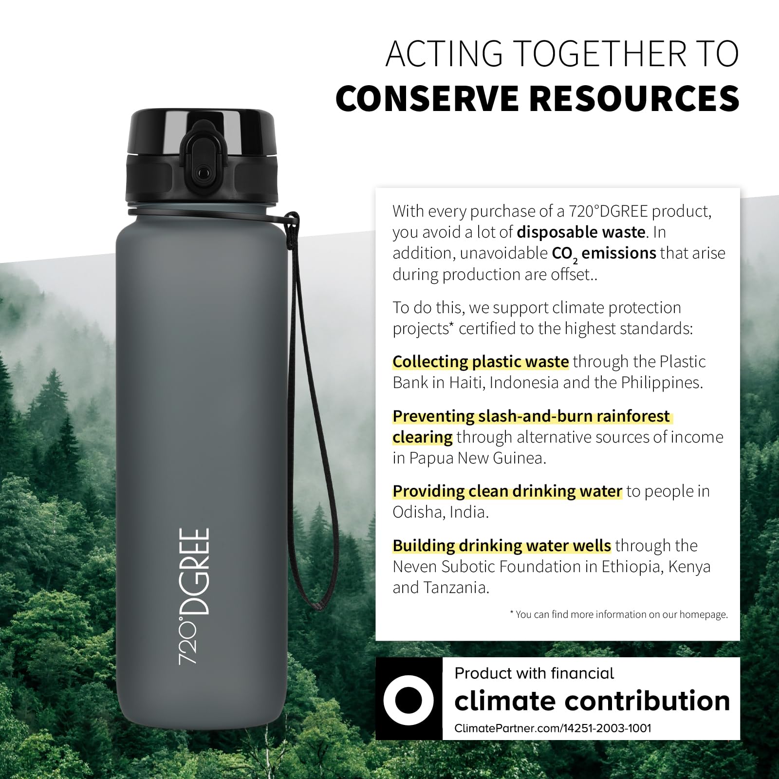 720°DGREE Botella uberBottle + colador – 350 ml, 500 ml, 650 ml, 1000 ml, 1,5 l, 2 l – Sin BPA – Botella de agua para deportes, escuela, niños, fitness, gimnasio, bicicleta, exterior – ligera — view 150