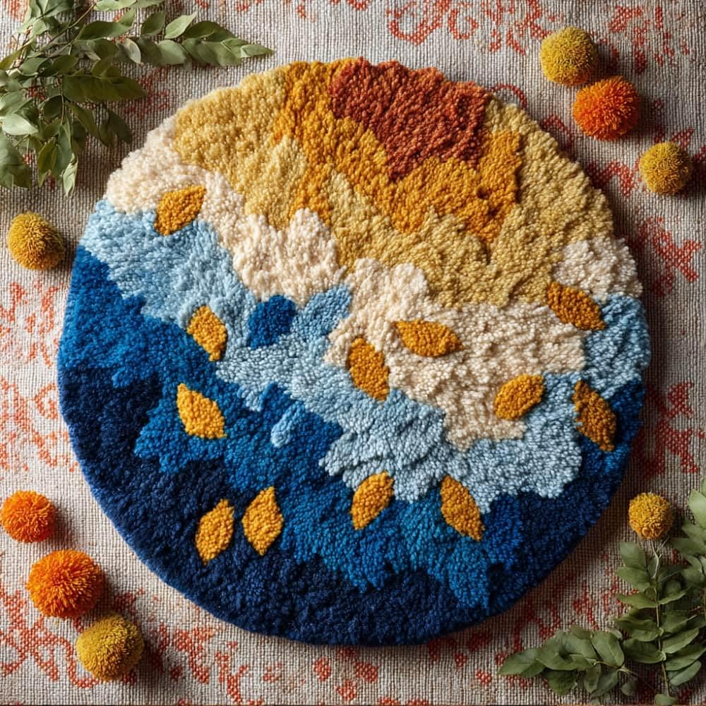 Round Latch Hook Rug Kits Petals For Adults And Starter 50*50Cm