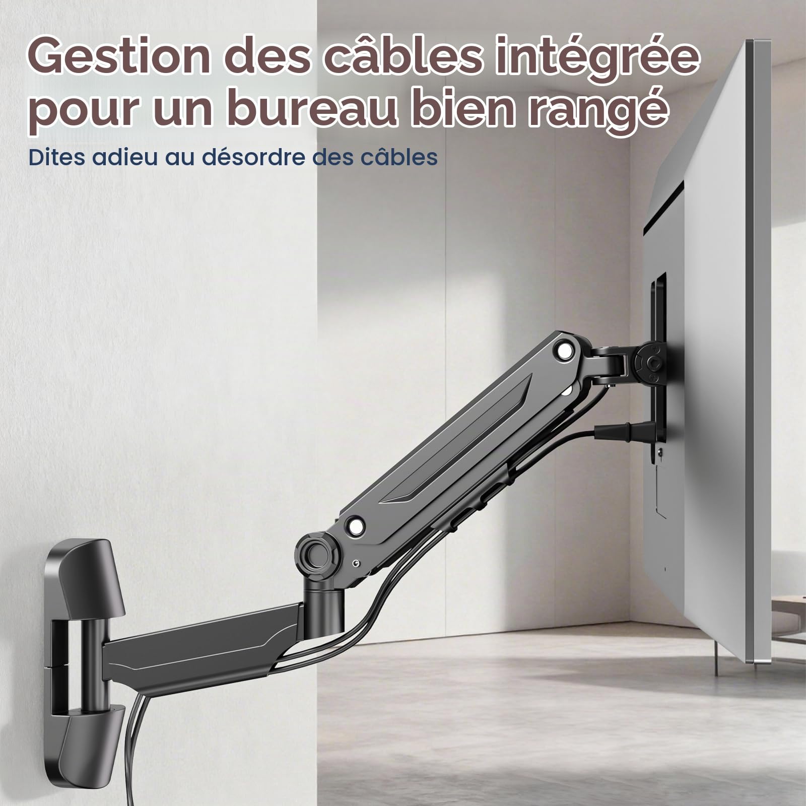 PUTORSEN Support Mural Ecran PC de 17-42 Pouces Écran PC et TV, Bras Ecran PC, Support Ecran PC Mural, Inclinaison, Pivotement, Rotation et Hauteur Réglable, Load 12KG, VESA 75/100