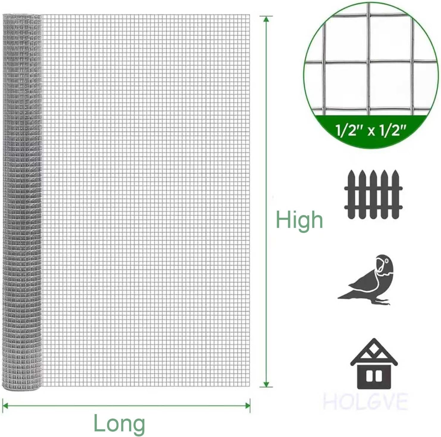 Rodent Mesh Chicken Coop Wire Galvanized Welded Wire Metal Roll, Hardware Cloth for Snake Raccoon, Wire Fencing for Gardens Plants Poultry(1/2in,7mx1m(LxH))