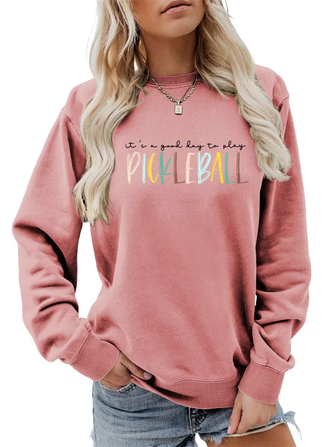 YSUGMKF It's A Good Days To Play Pickleball, Funny Sweatshirt Womens Crewneck Graphic Pullover Tops Pickleball Player Gift Large Rose