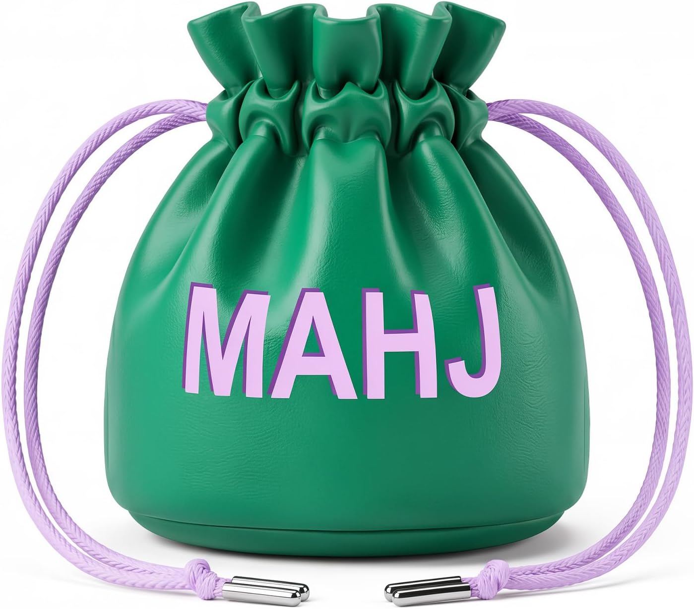 Tudomro Mahjong Dice Bag 4" Mini PU Leather Drawstring Pouch, Green, A