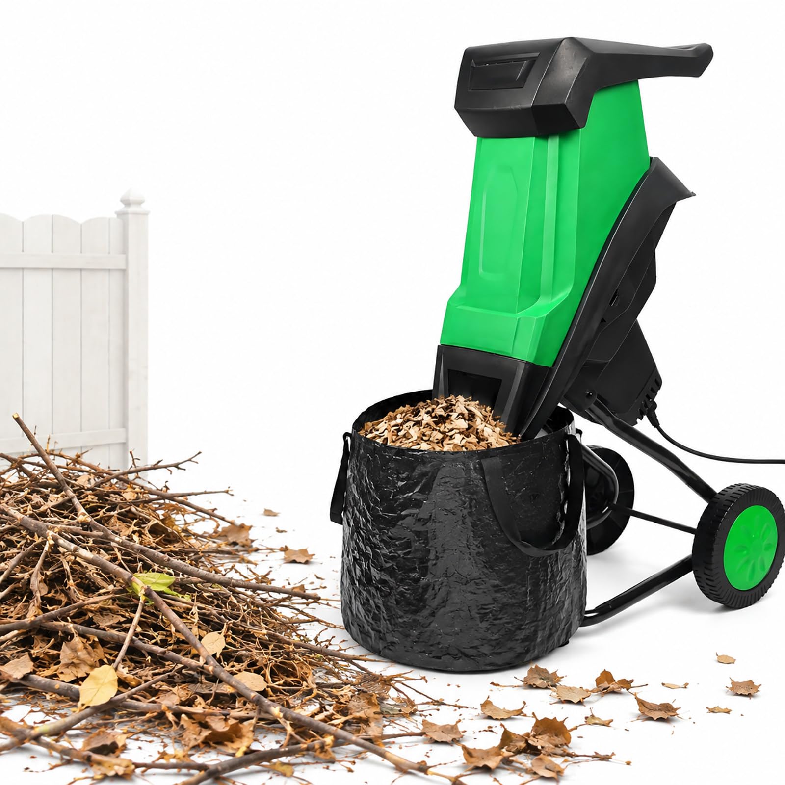 Biotrituratore Elettrico – Cippatrice con Potenza 2400 W – Sistemas a Rullo Silenzioso – Cestello Raccolta 50 L – Protezione Anti-inceppamento – Tritura Rami Fino a 40 mm