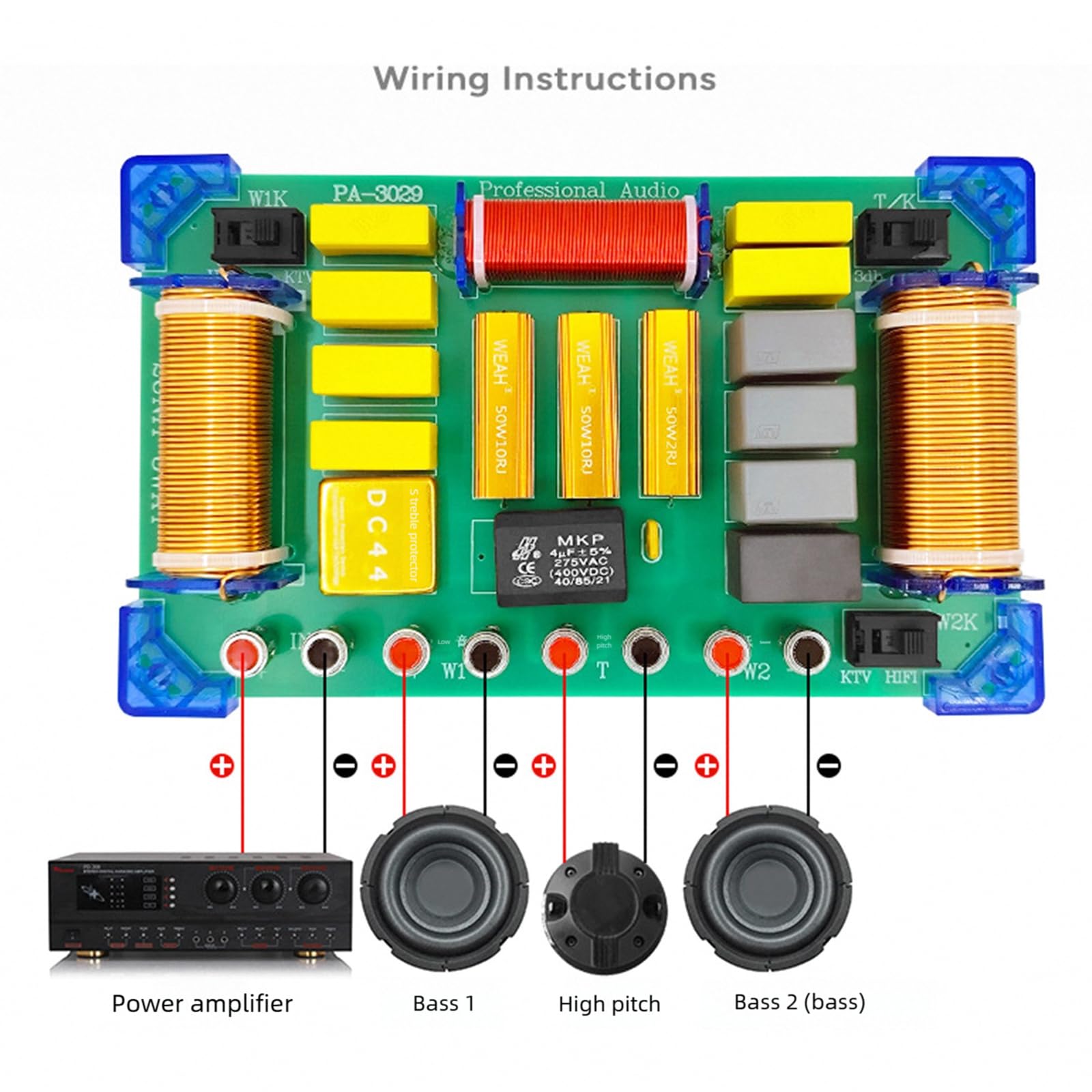 1000 W 3 vie Crossover Board, 1 alta e 2 divisori a bassa frequenza, altoparlante KTV palcoscenico, filtro, protezione docente