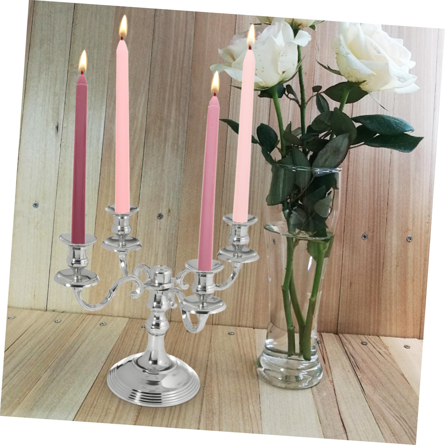Velas Perfumadas de Parafina sin Humo 4 Piezas Velas de Poste Largo en Color Rosa Degradado Aroma a Rosa Decoración Romántica para Bodas Cenas y Eventos Obsequios