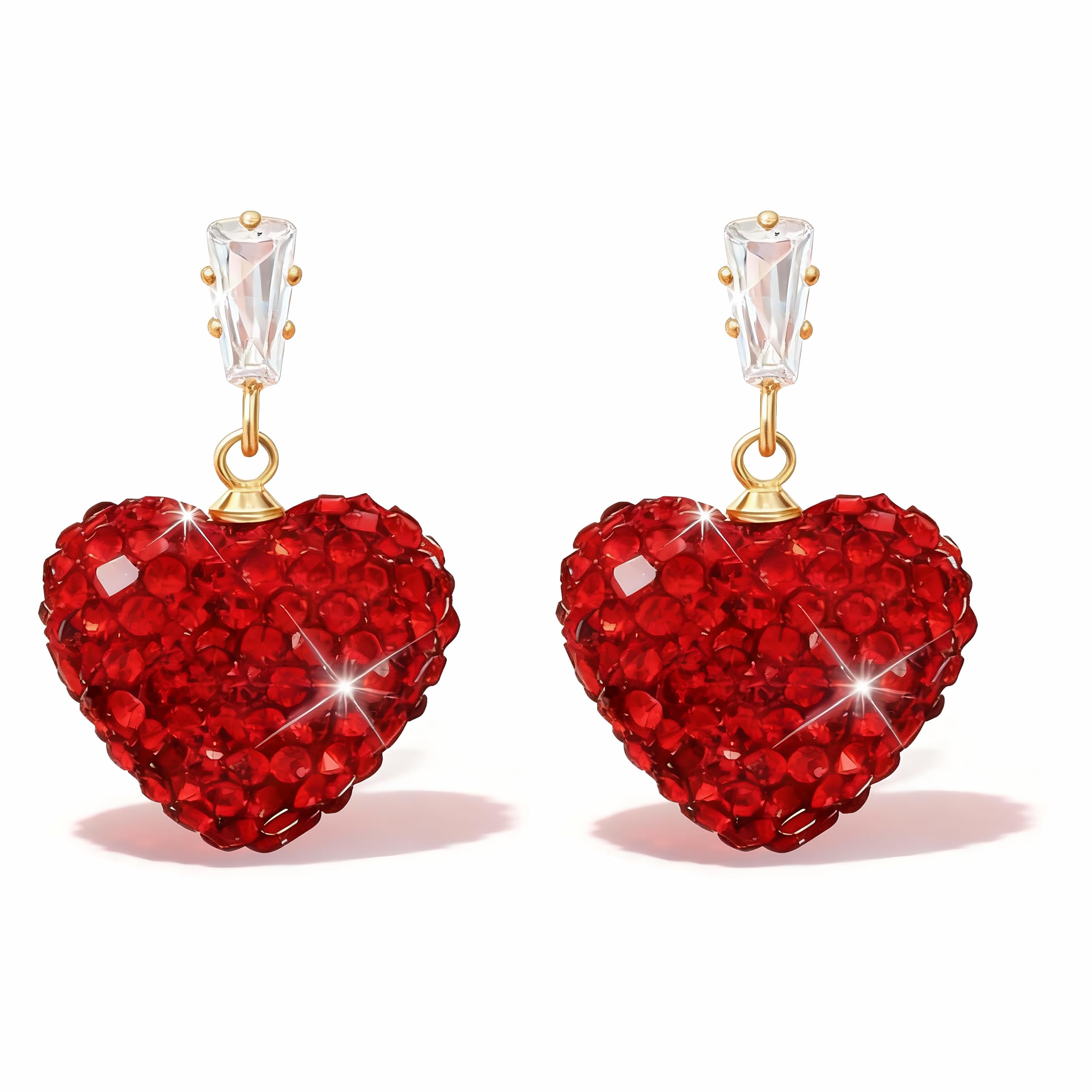 Red Heart Earrings for Women Rhinestones Heart Dangle Earrings Valentines Day Gifts for Her Red Earrings for Girlfriend Valentines Day Earrings Jewelry Gifts, Rhinestones, other-image-13