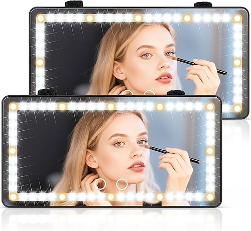 Miniatura 8 de SINGARO Espejo de tocador con visera solar para automóvil, espejo de maquillaje recargable con 60 LED, 3 modos de luz y control táctil regulable