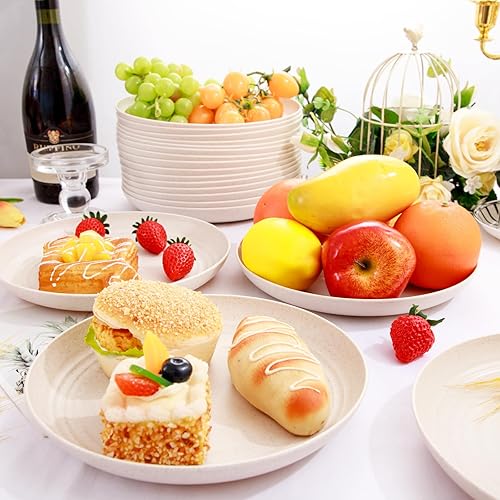 Miniatura 5 de LIYH - 20 platos de paja de trigo, platos llanos beige, platos reutilizables, aptos para microondas y lavavajillas, juego de platos irrompibles para