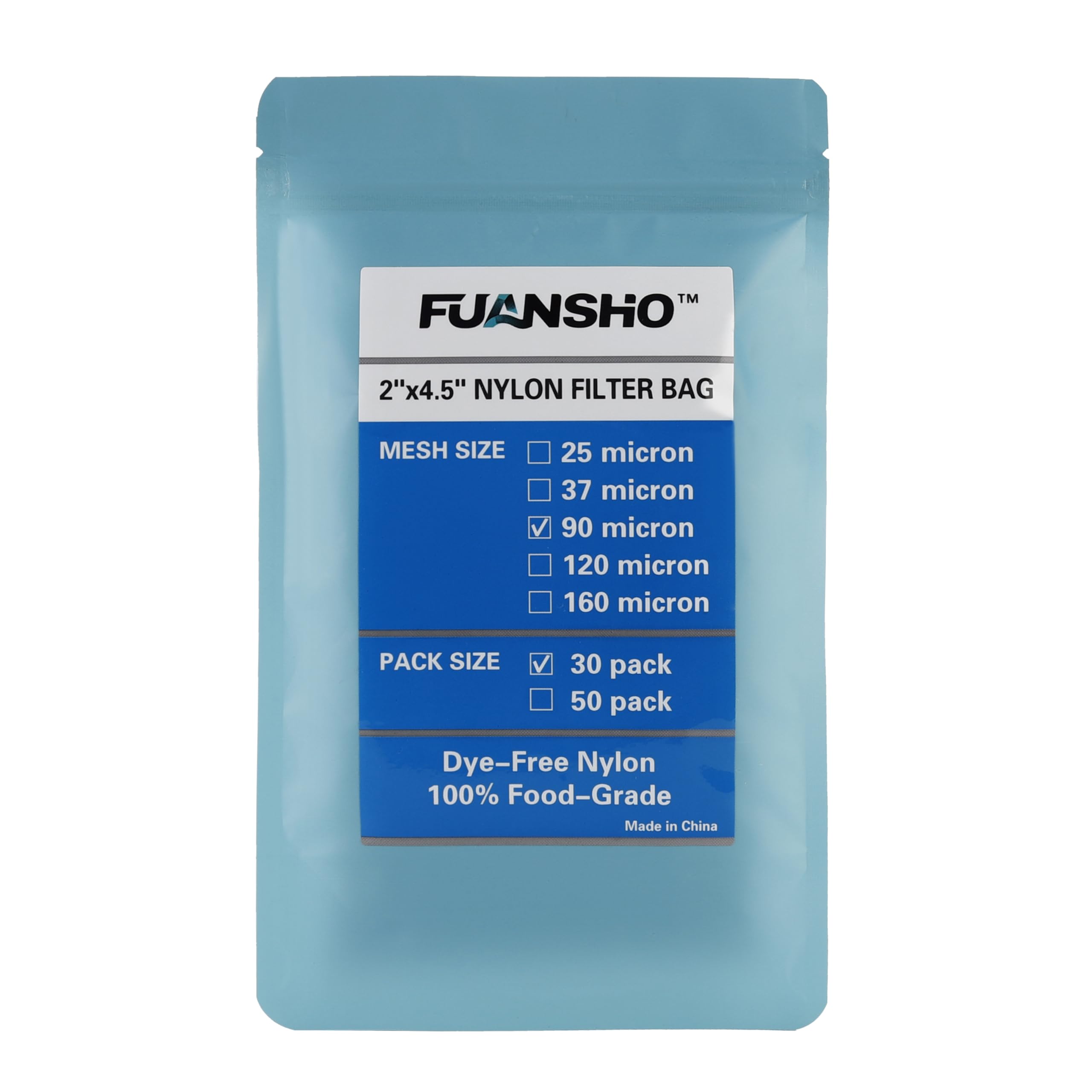 FUANSHO 90 Micron | 30-Pack Tea Filter Bags | 2x4.5 Inch Nylon Filter Bags