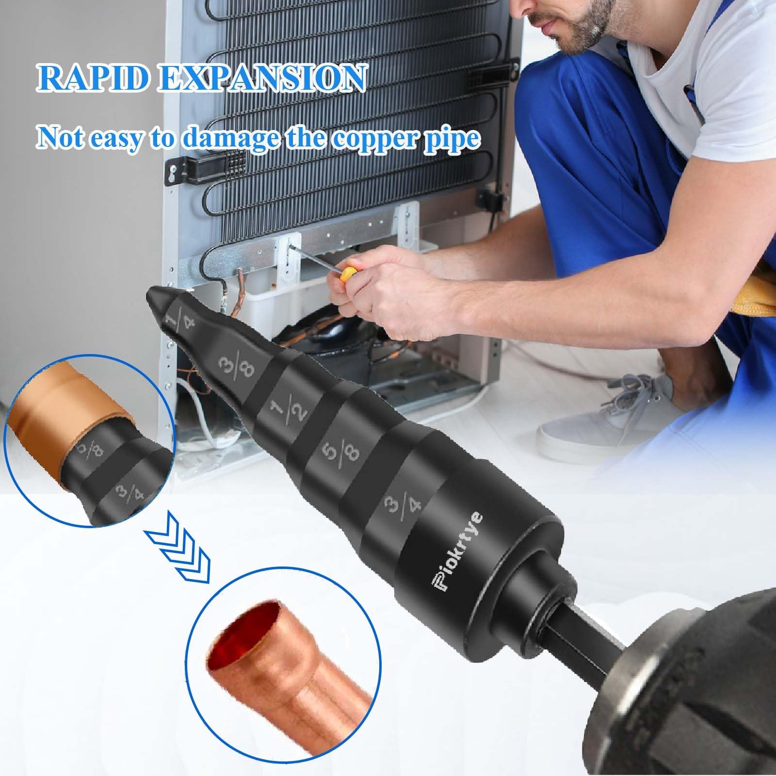 HFS Copper Tube Expander – Hand Swaging Tool With 7 Sizes (1/4"–7/8") & Automatic Reset Spring, Nickel-Plated Zinc Alloy For Refrigeration Pipes