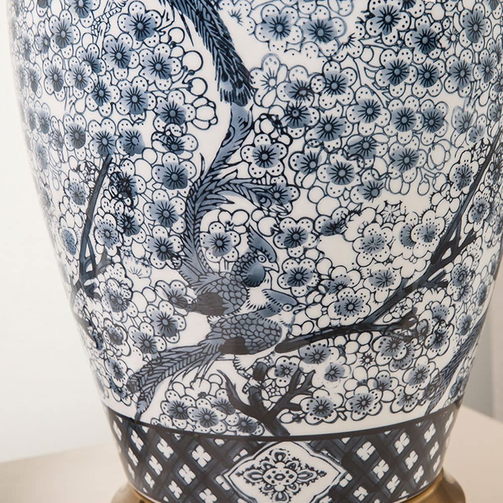 Lampa stołowa Lampa nocna Ceramiczna Orientalna Duża Szafka nocna Do Sypialni Salonu Biurka Domowego (Niebieska: Rozmiar A Przełącznik Przyciskowy
