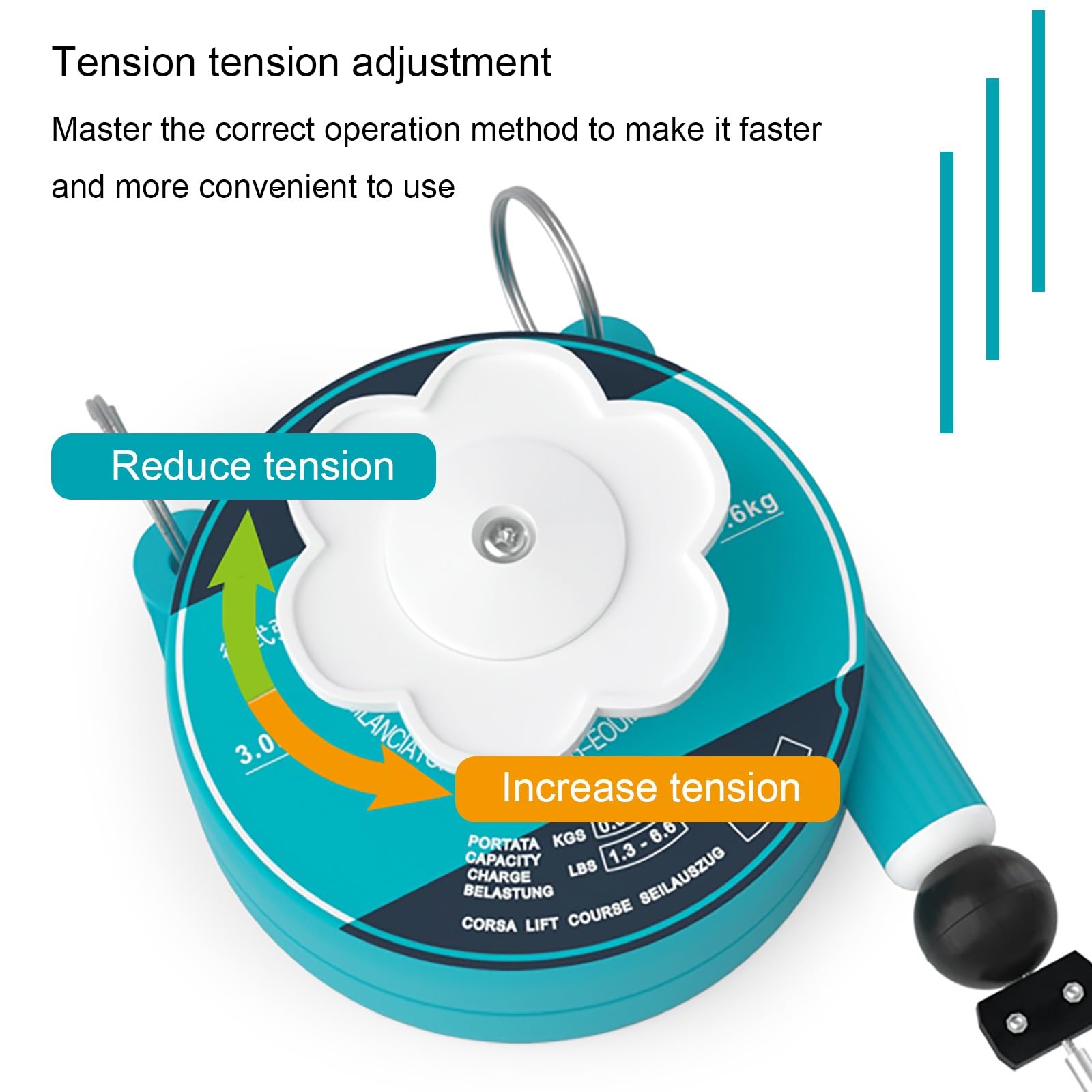 SKINII Bilanciatore A Molla Retrattile 0.6-3.0 kg, Supporto Spring Balancer, Lunghezza Telescopica 2m, per Utensili Pneumatici, Fabbrica Catena Montaggio