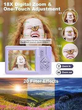 Digital Camera for Kids Teens Beginners, Compact Point-and-Shoot, Purple
