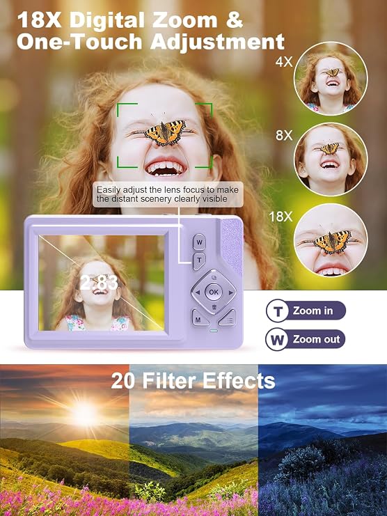 Digital Camera for Kids Teens Beginners, Compact Point-and-Shoot, Purple