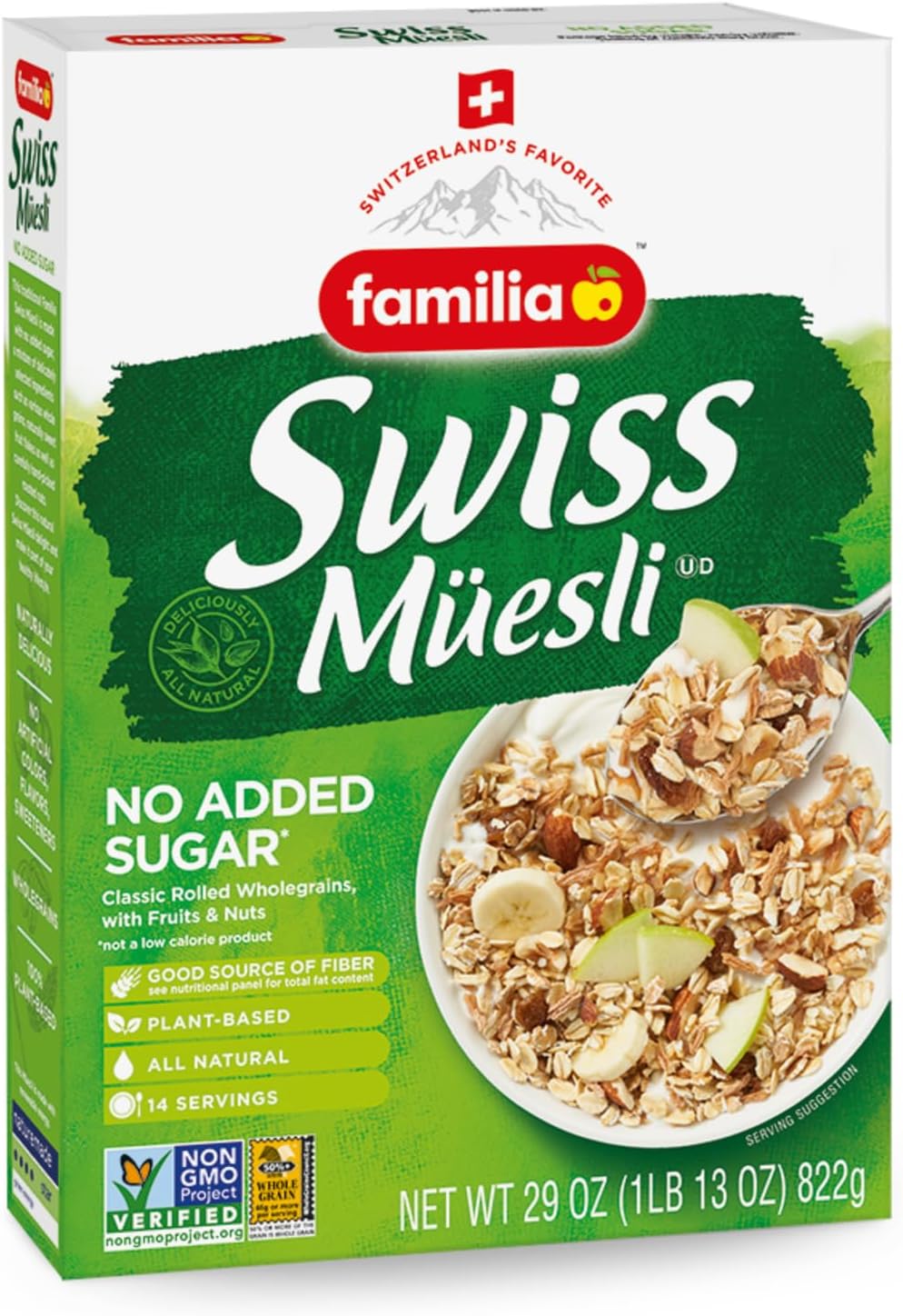 Swiss Muesli Cereal, 0g Added Sugar, Energy-Packed Cereal with Raisins, Hazelnuts and Almonds, 29 Ounce Box (Pack of 1)