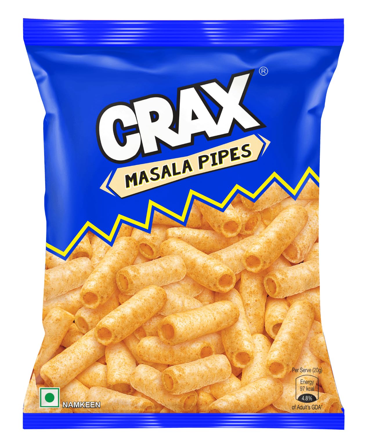 Crax Crunchy Pipes Masala 65g | Indian Masala Magic |Crunchy Snack | Social Gatherings, Fun Snack | Crunchy Gourmet Snacks for Parties, Drinks, Tea & Coffee | 100% Vegetarian-image-1