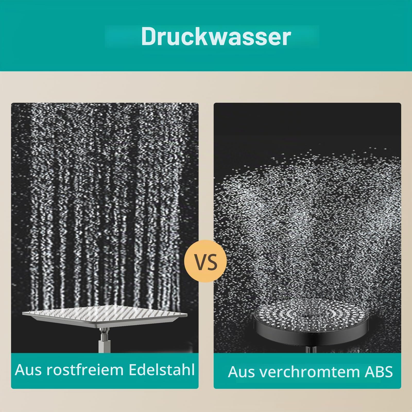 Quadratischer Regenduschkopf, hoher Durchfluss, Edelstahl, funktioniert mit jedem dekorativen Stil, Regenduschkopf aus Metall (gebürstetes Nickel, 16)