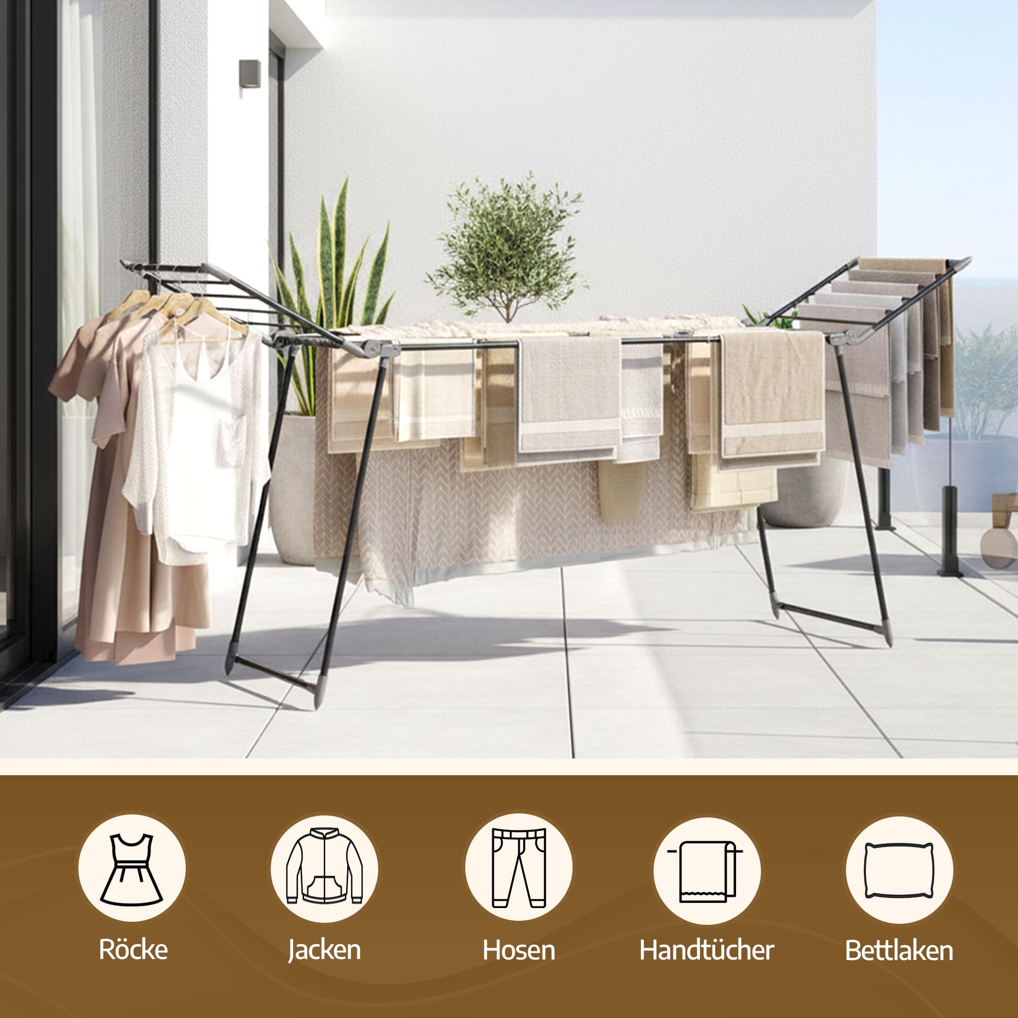 Meisterhome® Wäscheständer Schwarz – Ausziehbar & Klappbar – 25 m Trockenlänge – Stabiler Wäscheständer aus Carbonstahl – Extra Groß, Platzsparend & Belastbar bis 30 kg