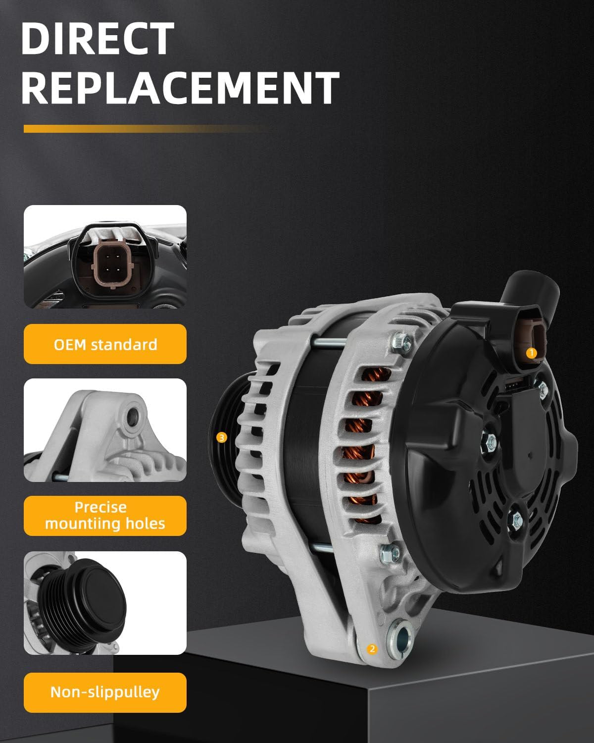 OCPTY Alternator 11775 Compatible for Honda Odyssey 2013 14 15 16 2017 Automotive Replacement Alternators 12V 130AMP 6-Groove Pulley Replaces 11775 400-52718R