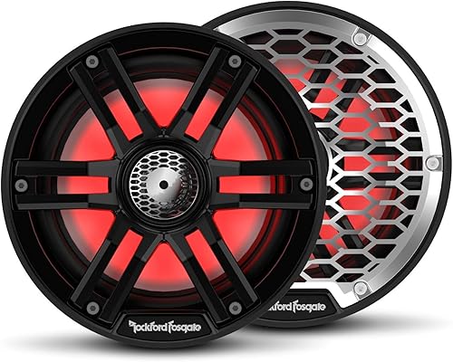 Rockford Fosgate M2-65B Color Optix 6.5 "2-Way Coaxial Multicolor LED Iluminado Altavoces Marinos - Negro/Acero Inoxidable (Par)