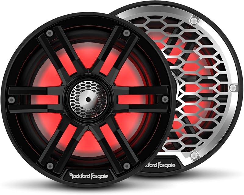 Rockford Fosgate M2-65B Color Optix 6.5” Marine Speakers - Black (Pair) | 2-Way Coaxial, Sport and Stainless Grilles Options, Offering Ultra Bright Multicolor LED Lighting Experience