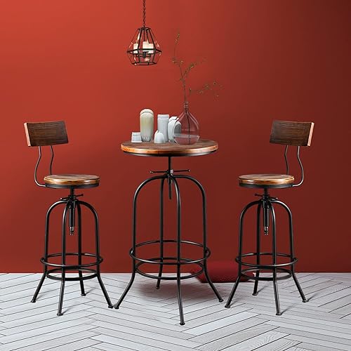 Juego de mesa de bar con 2 taburetes de respaldo, mesa redonda de 3 piezas, sillas compactas, mesa de altura para cocina, comedor, sala de estar,