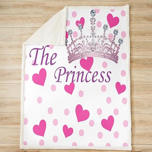 Miniatura 2 de Manta con corona de princesa a la moda para sofá, estampado de corazones rosas y puntos para niños, mujeres y niñas, decoración de habitación, manta