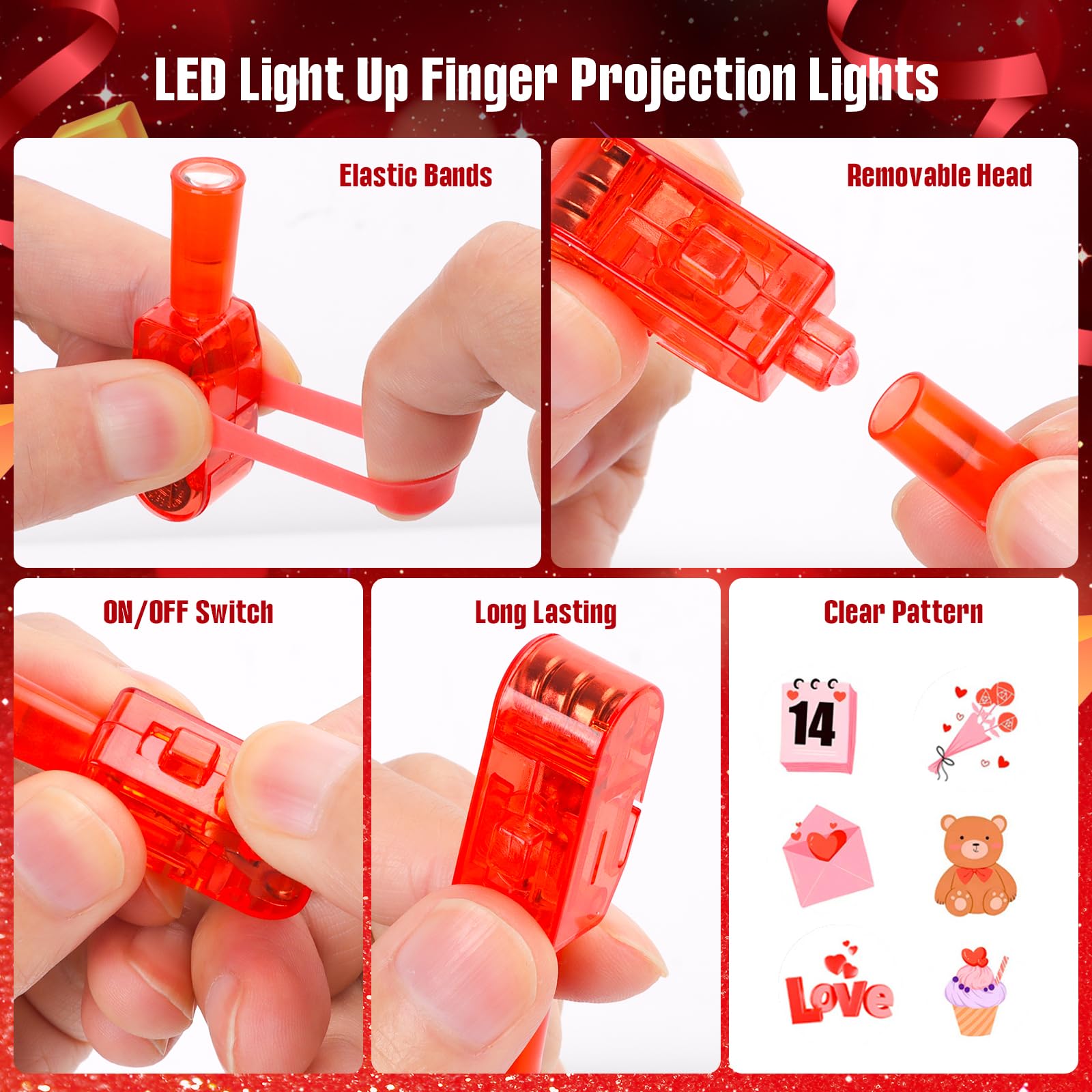 36PCS Valentines Day Finger Lights LED Light Up Finger Lights Finger Projection Light Finger Torch Light up Party Favors Finger Lights Flashlights Gifts for Teens Adults Party Goodie Bags Fillers - Image 3