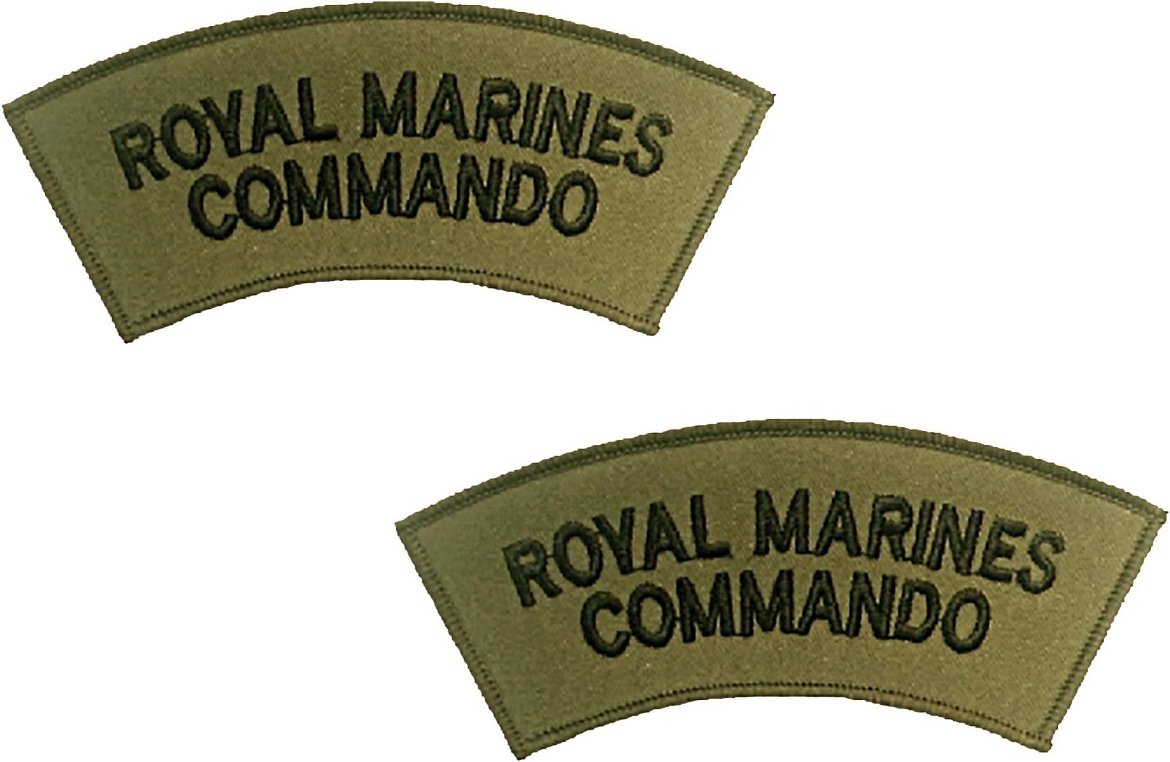 Pair Royal Marines Commando Black on Olive Green Shoulders Flashes/Titles