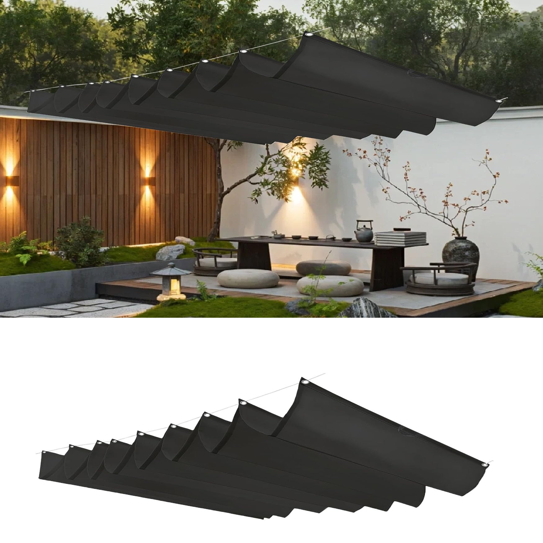 Auvent de terrasse rétractable étanche noir avec œillets 440 cm