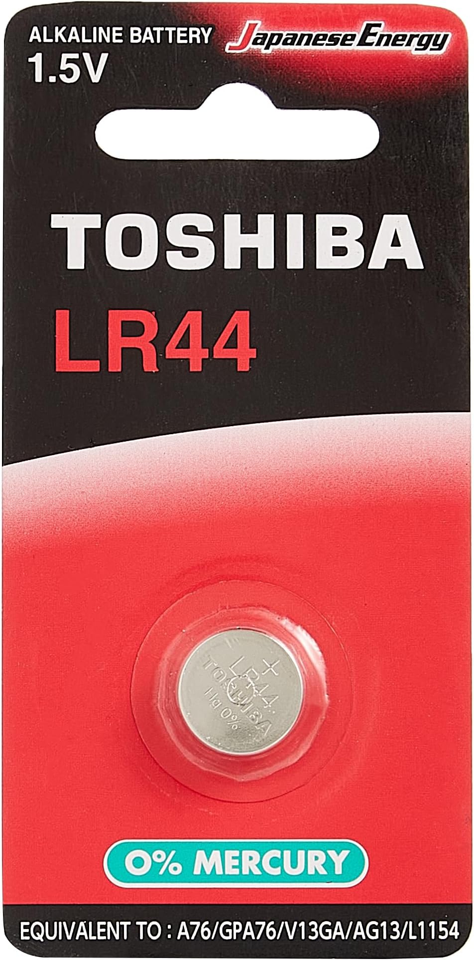 TOSHIBA LR44 AG13 1.5V Alkaline battery (0% Mercury) Equivalent to: A76, GPA76, V13GA, AG13, L1154