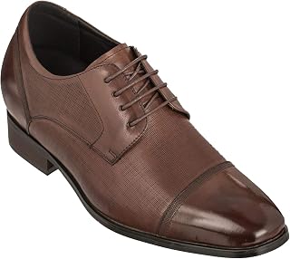 CALTO Men's Invisible Height Increasing Elevator Shoes - Dark Brown Premium Leather Lace-up Formal Oxfords - 3.2 Inches Taller - Y40551 - Size 9 D(M) US