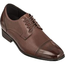 CALTO Mens Invisible Height Increasing Elevator Shoes - Dark Brown Premium Leather Lace-up Formal Oxfords - 3.2 Inches Taller - Y40551 - Size 10.5 DM US
