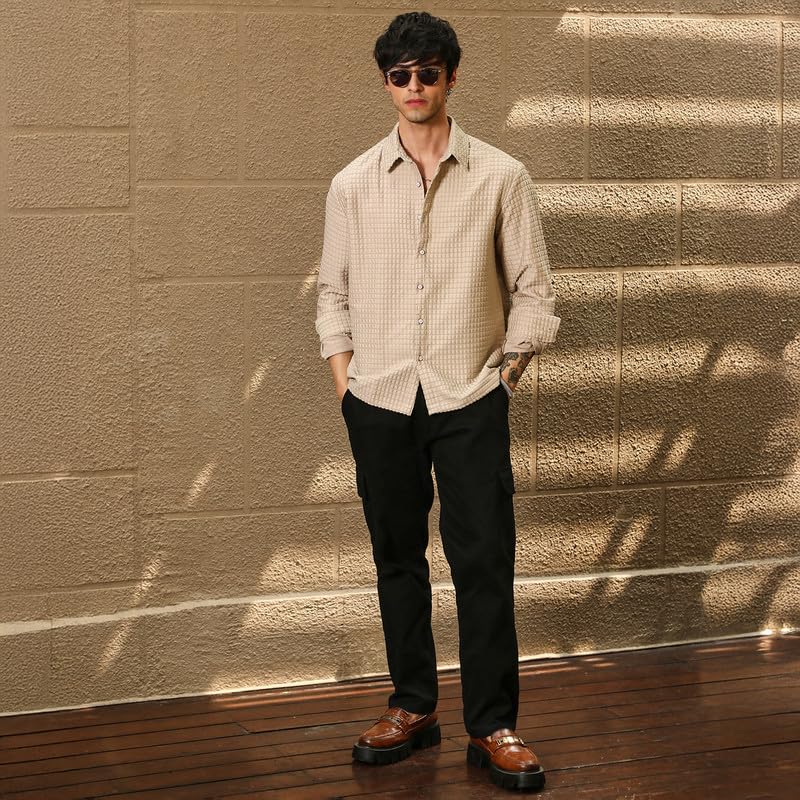 Image of CAHOOT Men's Oversized Shirt Casual Wear | Lapel Collar | Long Sleeve | Button Closure | Oversized Shirt Crafted with Comfort Fit for Everyday Wear