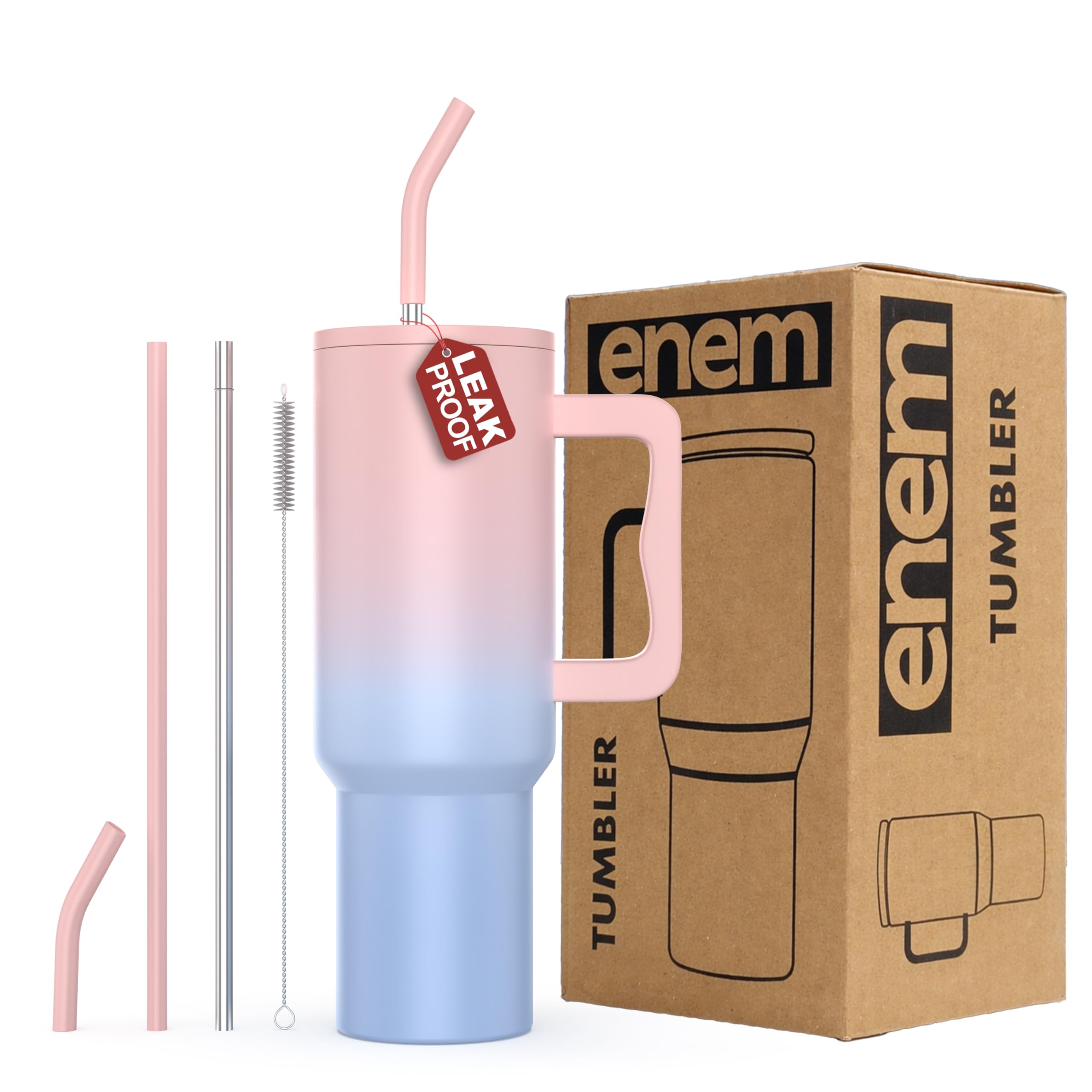 enem Tumbler, Cotton Candy Cloud, Insulated Premium Vacuum Leak Proof Tumblers, Stainless Steel Travel Mug with Handle, Lid & Straw, 1.2L Tumbler for Coffee, Iced Tea, or Water