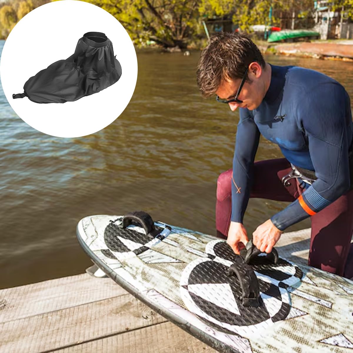 Jupe de kayak universelle réglable, housse de cockpit étanche pour canoë, surf, kayak, pont de pulvérisation, accessoire de pagaie noir, équipement de sports nautiques de plein air