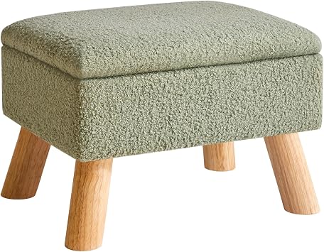 YMYNY Storage Ottoman, Footstool, Small Foot Stool with Sturdy Wood Legs Stool, Foot Rest with Padded Seat, for Living Room Bedroom Couch Enterway 40  30  28CM Green HBD042GR
