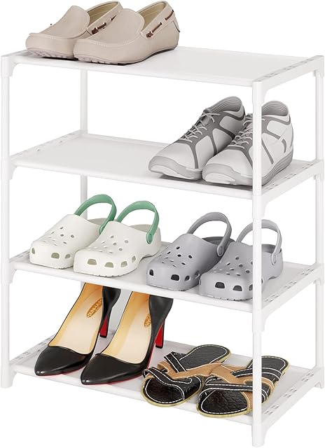 Acegozt Stackable 4-Tiers Small Shoe Rack, Lightweight Shoe Shelf Storage Organizer for Entryway, Hallway and Closet(SK-4W)