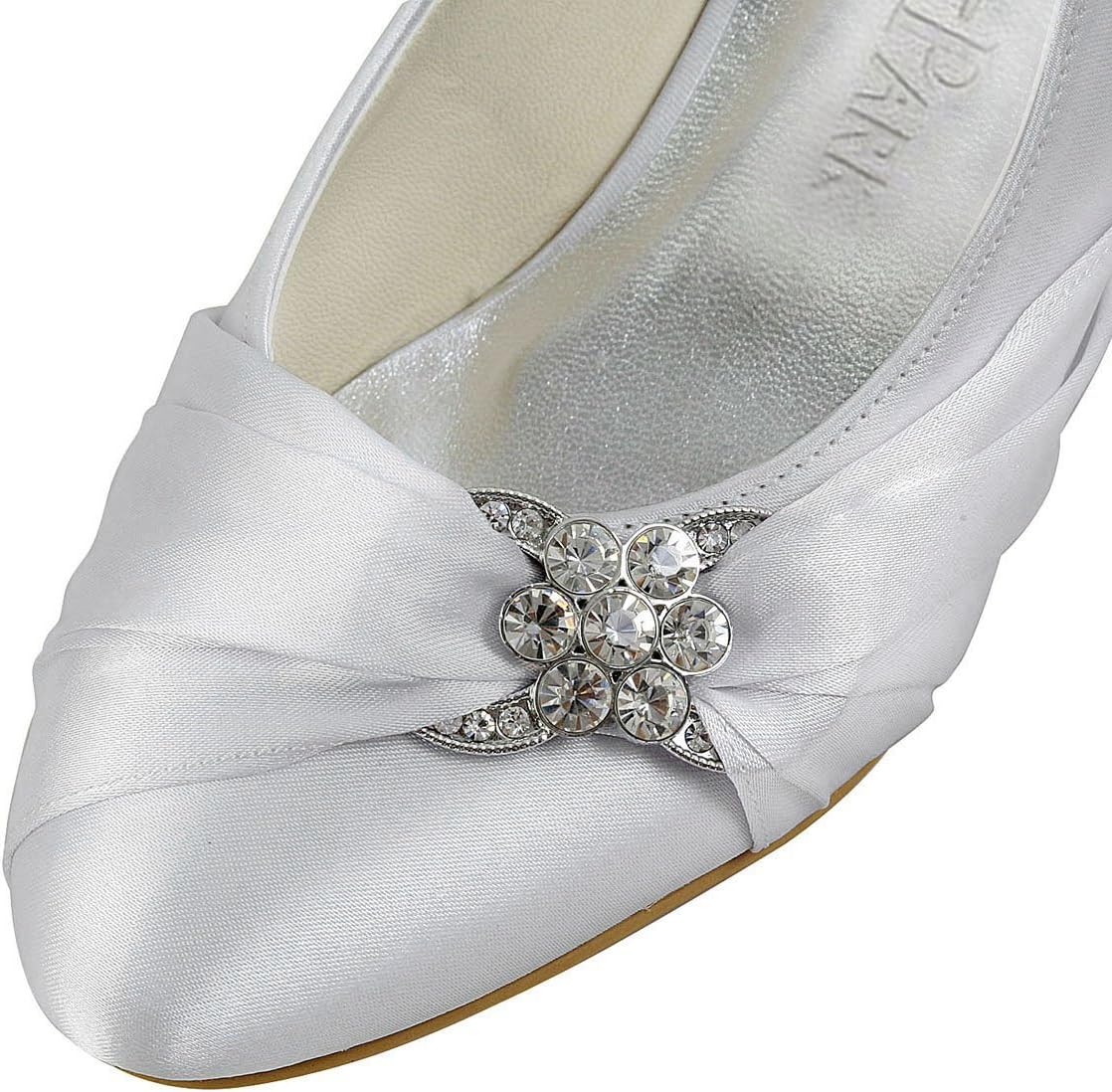 ELEGANTPARK Closed Toe Shoes for Women Low Heel Comfortable Wedding Shoes for Bride Satin Rhinestones Bridal Evening Prom Dress Pumps - Image 5