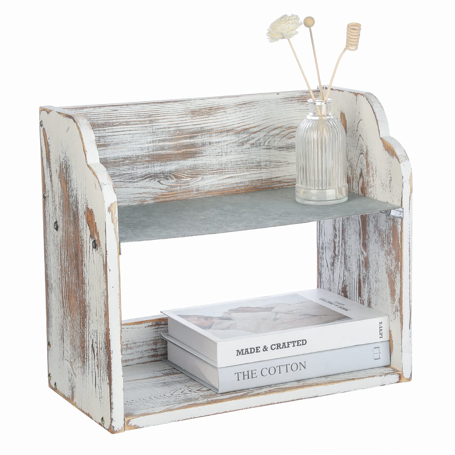 Buy MyGif Farmhouse Whitewashed Wood Desk Shelf with Galvanized Metal