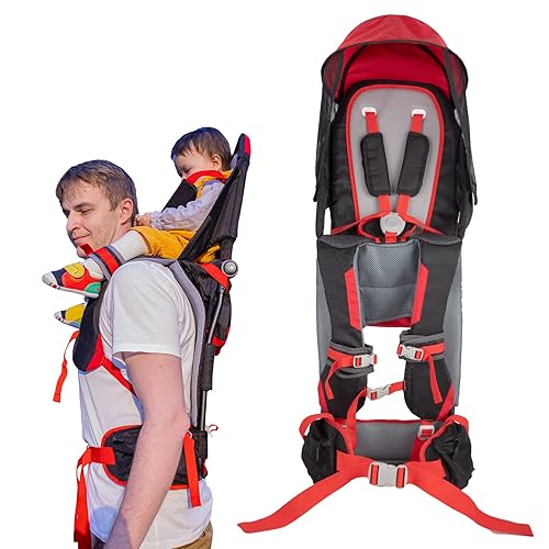 Miniatura 8 de Mochila portabebés de senderismo con cubierta para lluvia y parasol - Respaldo seguro y asiento ergonómico para niños pequeños - Soporta hasta 40