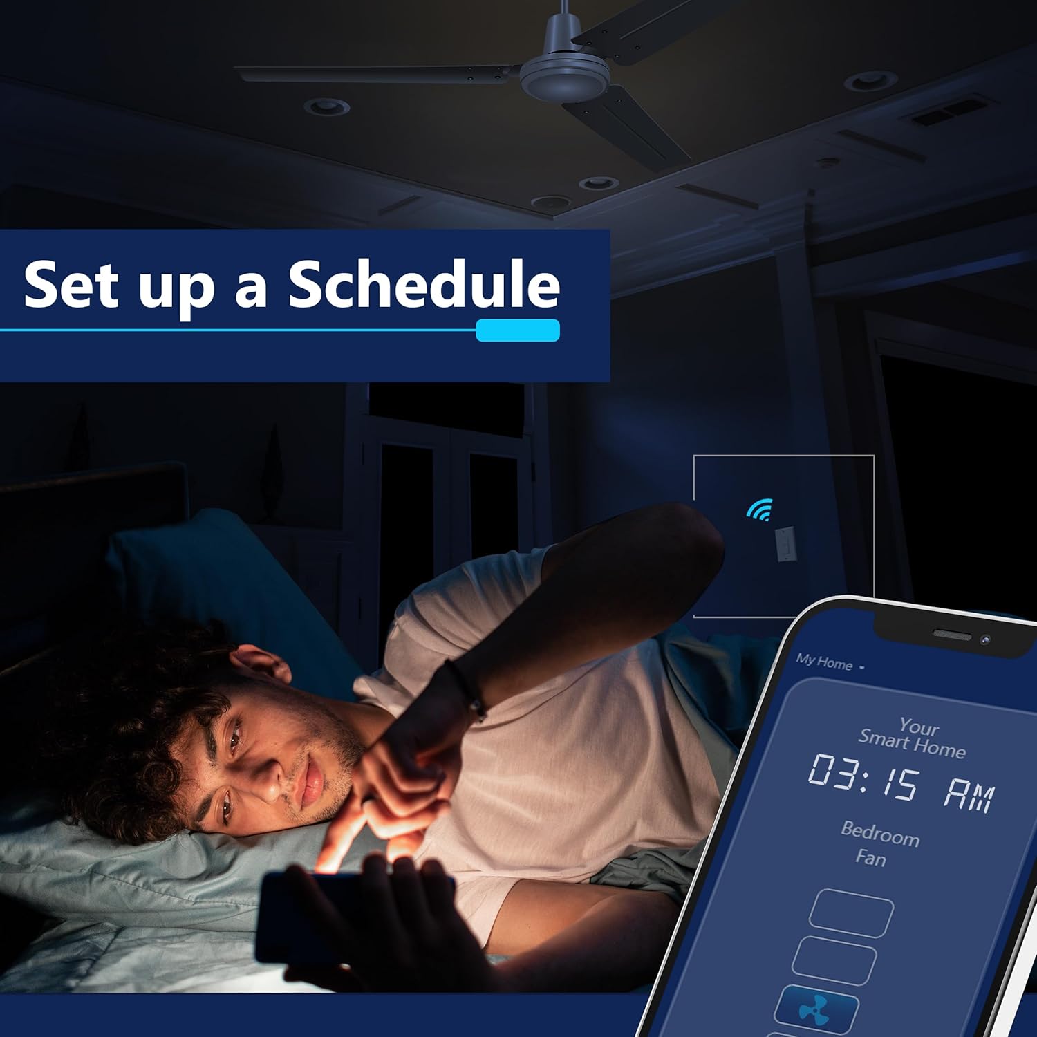 LIDER Smart Fan Switch, Wi-Fi 4-Speed Fan Control Switch, Single Pole Only, 2.4GHz WiFi Remote Control Ceiling Fan Switch, Neutral Wire Required, 120V, 1.5A Motor, LED Indicator Speed, White