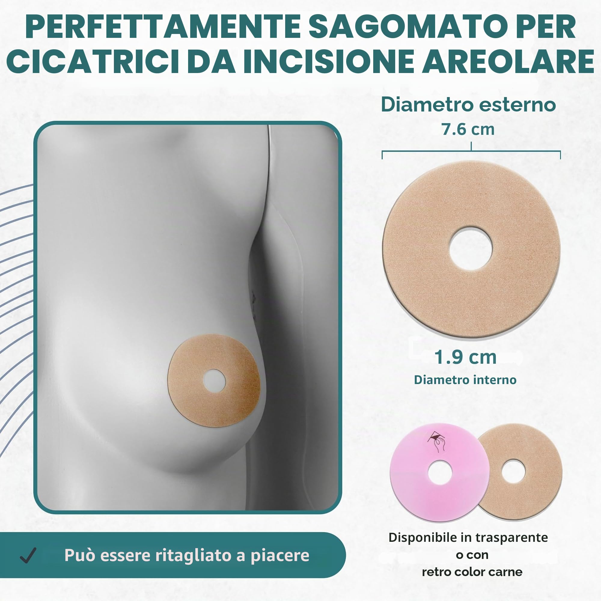 BIODERMIS - Cerotti Silicone Cicatrici | Riduce e Schiarisce Cicatrici | Adattabili a Tutte le Parti del Corpo | Riutilizzabile per Settimane, Color Carne, 1 unità, 100% Silicone