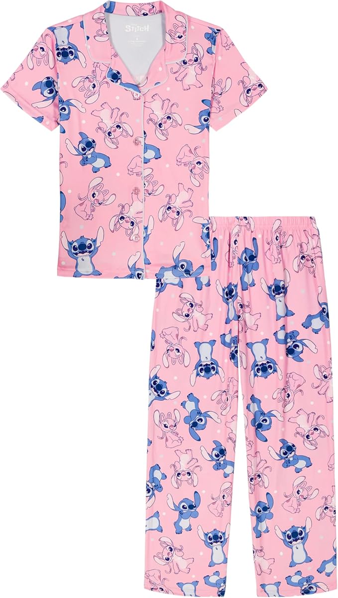 Conjunto de pijama a juego con botones y ajuste holgado de 2 piezas para niñas, suave y lindo para niños